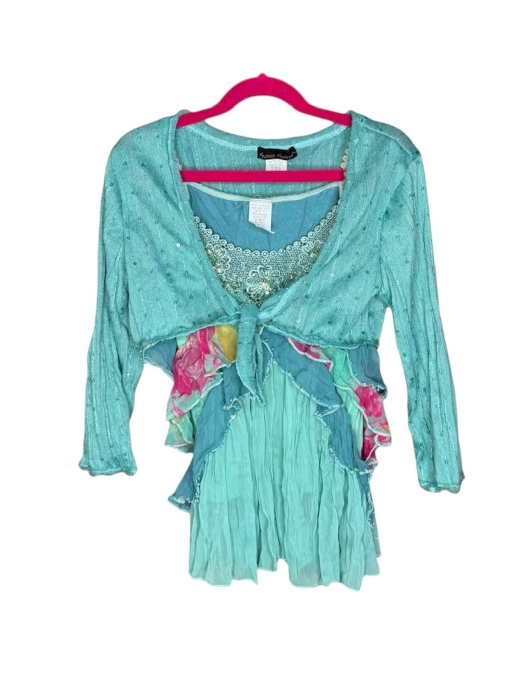Sara Sara ❤︎︎ Sequin Lace Mermaid Shrug Waterfall Tank Set ❤︎︎ Aquamarine ❤︎︎ 10 - Picture 3 of 16